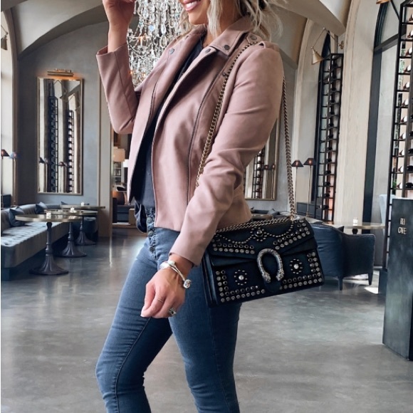 women blush pink moto zip blazer jacket long sleeve motorcycle - Picture 2 of 10